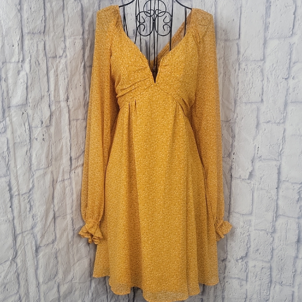 Heyson Elegant Yellow Long Sleeve Dress‎